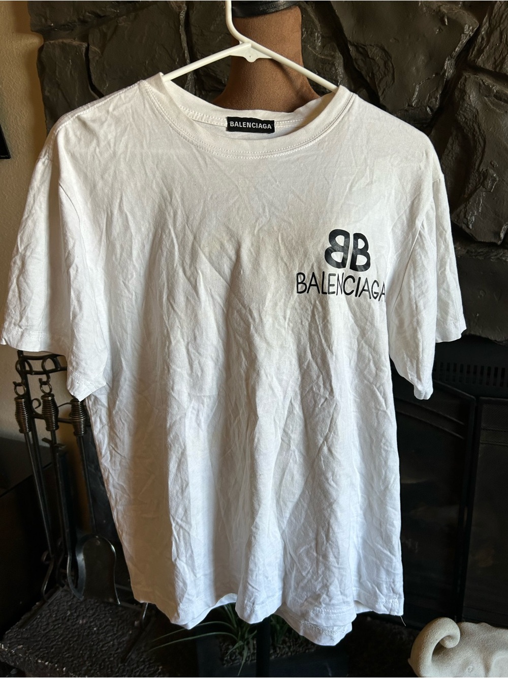 Balenciaga White Short Sleeve Tee with Black BB Logo